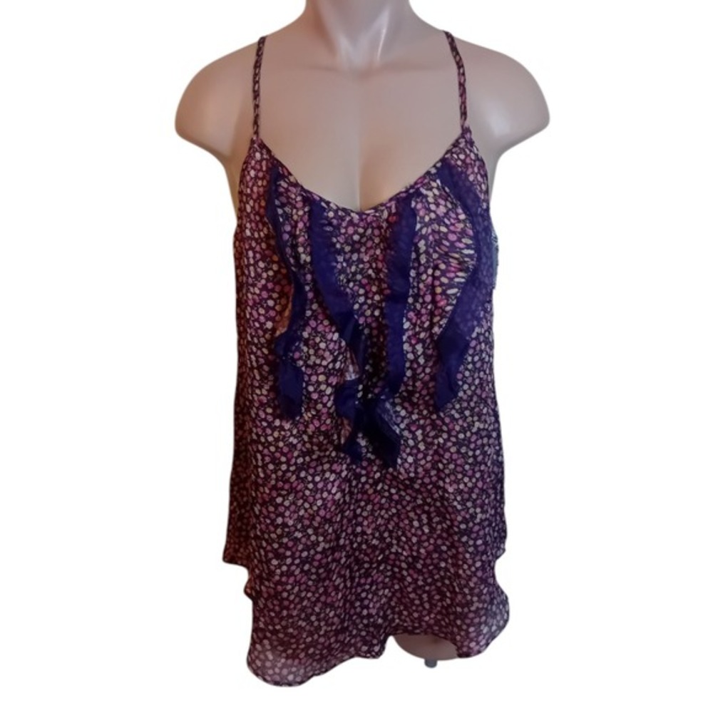 Y2K Costa Blanca Sheer Floral Cami Ruffle Sleeveless Casual Tank Bohemian M READ